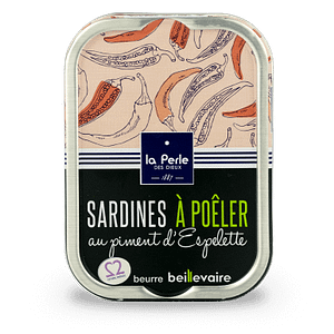 Boite de sardines à poêler cuisinées au piment d'Espelette de la conserverie la Perle Des Dieux.