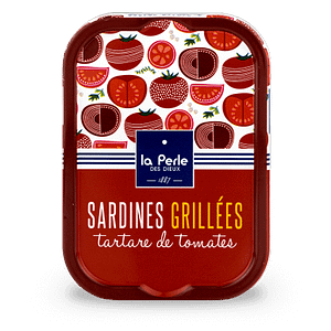 Boite de sardines grillées au tartare de tomates de la conserverie la perle des dieux.