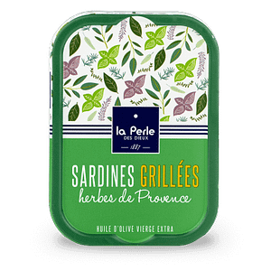 Boite de sardines grillées aux herbes de Provence de la Conserverie La Perle des Dieux.